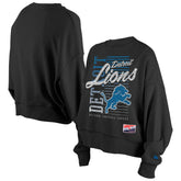 Detroit Lions New Era Women's Oversized Throwback Mineral Wash Crew Neck Sweatshirt Black