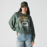 Green Bay Packers New Era Women's Oversized Throwback Mineral Wash Crew Neck Sweatshirt Green