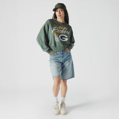 Green Bay Packers New Era Women's Oversized Throwback Mineral Wash Crew Neck Sweatshirt Green