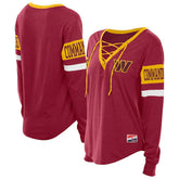 Washington Commanders New Era Women's Throwback Lace-Up Long-Sleeve T-Shirt Burgundy