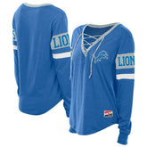 Detroit Lions New Era Women's Throwback Lace-Up Long-Sleeve T-Shirt Blue