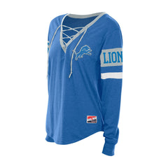 Detroit Lions New Era Women's Throwback Lace-Up Long-Sleeve T-Shirt Blue