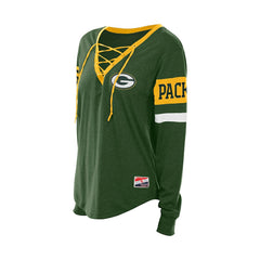 Green Bay Packers New Era Women's Throwback Lace-Up Long-Sleeve T-Shirt Green