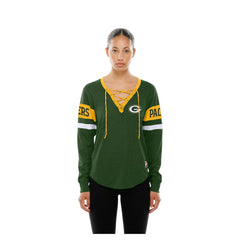 Green Bay Packers New Era Women's Throwback Lace-Up Long-Sleeve T-Shirt Green