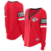 Kansas City Chiefs New Era Women's Throwback Lace-Up Long-Sleeve T-Shirt Red