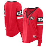 San Francisco 49ers New Era Women's Throwback Lace-Up Long-Sleeve T-Shirt Scarlet