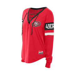 San Francisco 49ers New Era Women's Throwback Lace-Up Long-Sleeve T-Shirt Scarlet