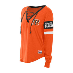 Cincinnati Bengals New Era Women's Throwback Lace-Up Long-Sleeve T-Shirt Orange