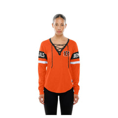 Cincinnati Bengals New Era Women's Throwback Lace-Up Long-Sleeve T-Shirt Orange