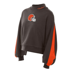 Cleveland Browns New Era Women's Sport Night Mock Neck Balloon Sleeve Pullover Sweatshirt Brown