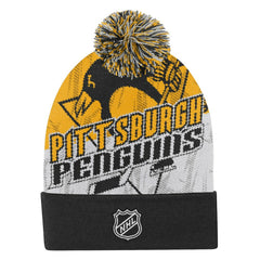 NHL Pittsburgh Penguins Outerstuff Youth New Edge Cuffed Knit Hat with Pom - Black