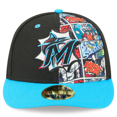 Miami Marlins New Era 2025 MLB Diamond Hero Edition Low Profile 59FIFTY Fitted Hat - Black/Blue Hats