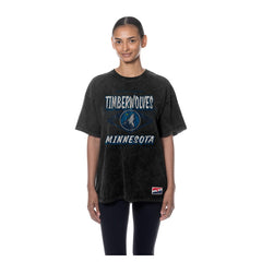 Minnesota Timberwolves Women's Throwback Mineral Wash Oversized T-Shirt Black