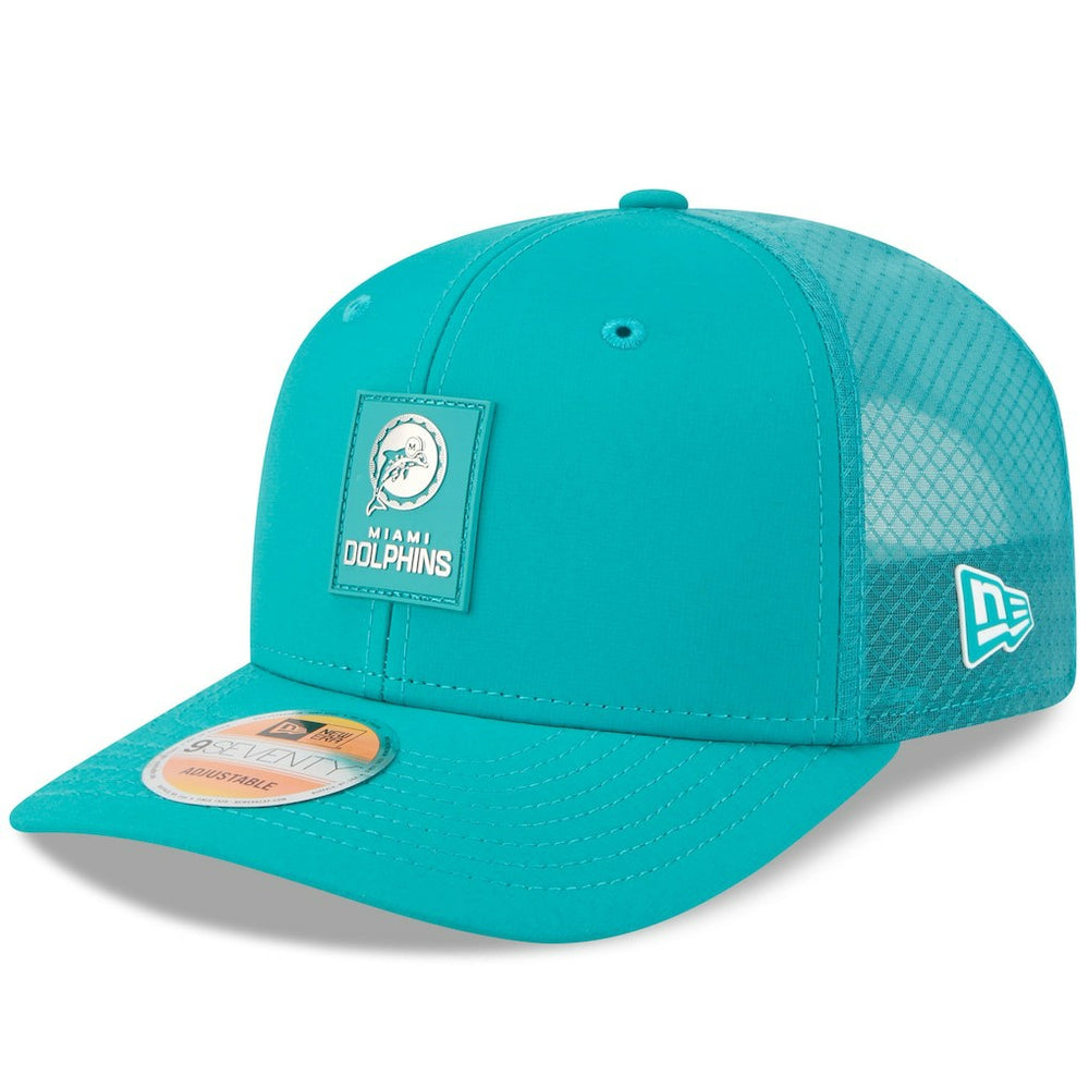 Miami Dolphins New Era 2025 Sideline Throwback 9SEVENTY Trucker Adjustable Hat Aqua