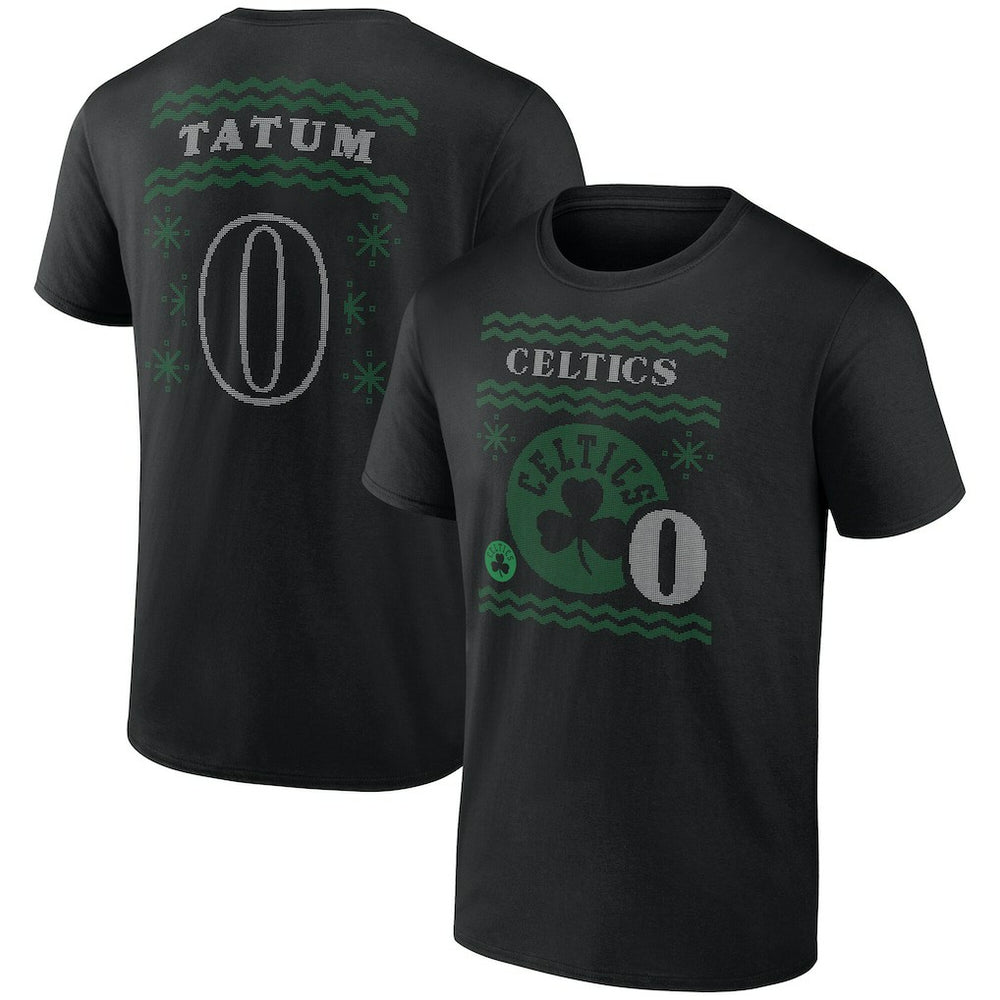 Jayson Tatum Boston Celtics Ugly Sweater Name & Number T-Shirt Black