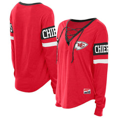 Kansas City Chiefs New Era Women's Plus Size Throwback Lace-Up Long Sleeve T-Shirt Red