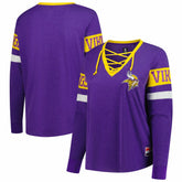 Minnesota Vikings New Era Women's Plus Size Throwback Lace-Up Long Sleeve T-Shirt Purple