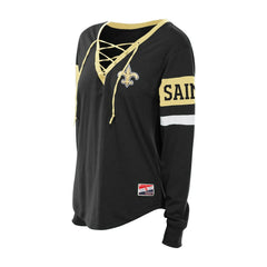 New Orleans Saints New Era Women's Plus Size Throwback Lace-Up Long Sleeve T-Shirt Black