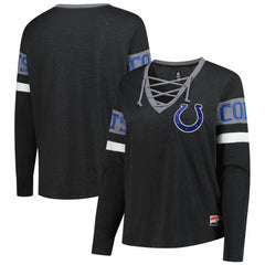 Indianapolis Colts New Era Women's Plus Size Throwback Lace-Up Long Sleeve T-Shirt Black