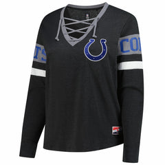 Indianapolis Colts New Era Women's Plus Size Throwback Lace-Up Long Sleeve T-Shirt Black