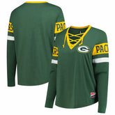 Green Bay Packers New Era Women's Plus Size Throwback Lace-Up Long Sleeve T-Shirt Green