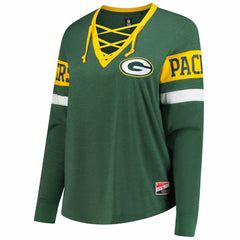 Green Bay Packers New Era Women's Plus Size Throwback Lace-Up Long Sleeve T-Shirt Green