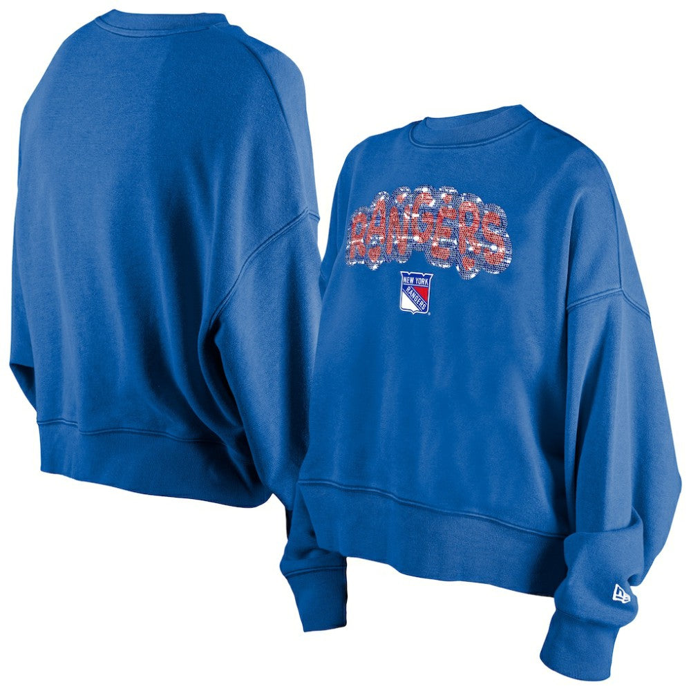 NHL New York Rangers New Era Girls Youth Flip Sequin Sweatshirt - Blue