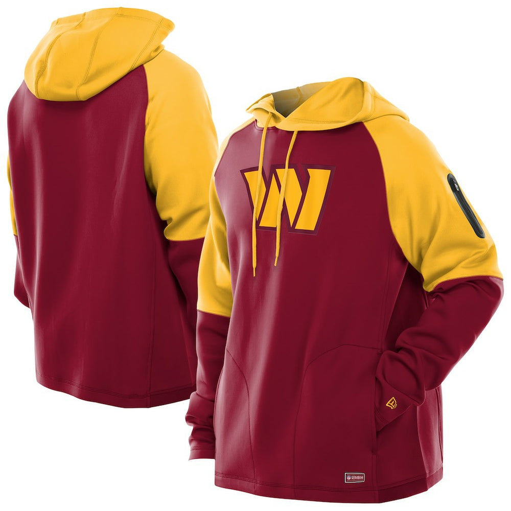 Washington Commanders New Era Combine Authentic Color Block Raglan Pullover Hoodie Burgundy