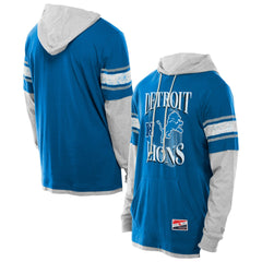 Detroit Lions New Era Twofer Layered Long Sleeve Hoodie T-Shirt Blue