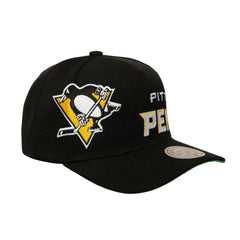 NHL Pittsburgh Penguins Mitchell & Ness Busted Logo Wordmark Wrap-Around Pro Pinch Adjustable Hat - Black