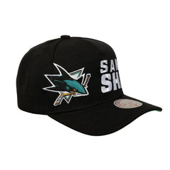 NHL San Jose Sharks Mitchell & Ness Busted Logo Wordmark Wrap-Around Pro Pinch Adjustable Hat - Black