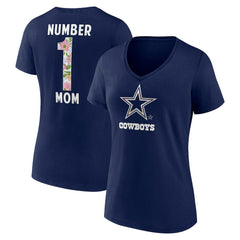 Dallas Cowboys Women's Floral Number 1 Mom V-Neck T-Shirt Navy