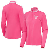New York Yankees Antigua Women's Spring Training Palmetto Quarter-Zip Top - Pink Tops