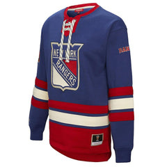 NHL New York Rangers Mitchell & Ness Women's Heritage Lace-Up Pullover Sweatshirt - Blue