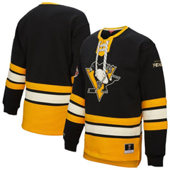 NHL Pittsburgh Penguins Mitchell & Ness Women's Heritage Lace-Up Pullover Sweatshirt - Black