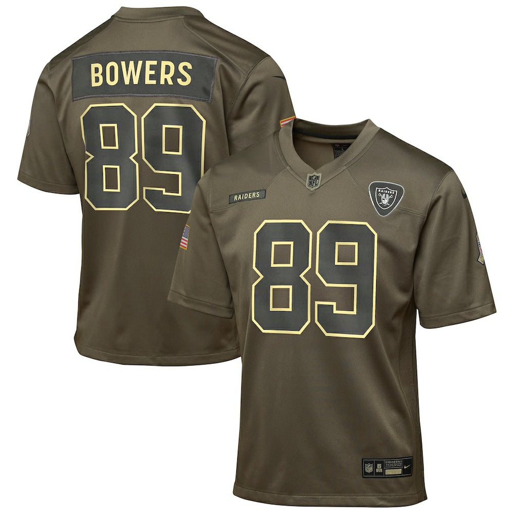 NFL Brock Bowers Las Vegas Raiders Youth 2025 Salute to Service Game Jersey - Olive
