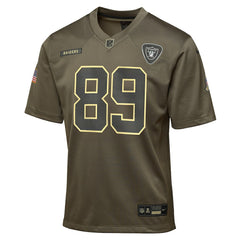 NFL Brock Bowers Las Vegas Raiders Youth 2025 Salute to Service Game Jersey - Olive