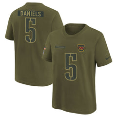 Jayden Daniels Washington Commanders Youth 2025 Salute to Service Name & Number T-Shirt Olive