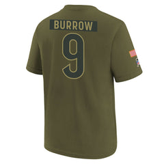 Joe Burrow Cincinnati Bengals Youth 2025 Salute to Service Name & Number T-Shirt Olive