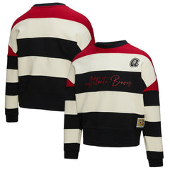 Atlanta Braves Mitchell & Ness Women's Cooperstown Collection Blocked Fleece Pullover Sweatshirt- Red/Black Pullover