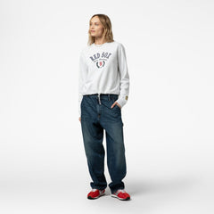Boston Red Sox Mitchell & Ness Women's Cropped Toggle Pullover Sweatshirt - Heather Gray Pullover