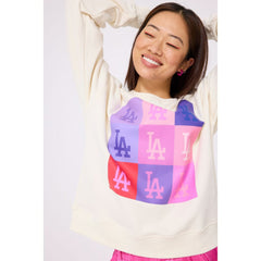 Los Angeles Dodgers Terez Women's Technicolor Oversized Pullover Sweatshirt - Cream Pullover