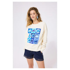 Chicago Cubs Terez Women's Technicolor Oversized Pullover Sweatshirt - Cream Pullover