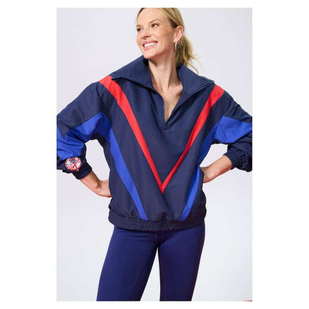 New York Yankees Terez Women's Ripstop Chevron Quarter-Zip Pullover - Navy Pullover