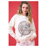 New York Yankees Terez Women's Oversized Gemstone Logo Sweatshirt - Cream Sweatshirts