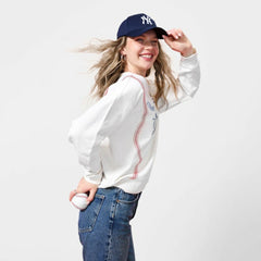 New York Yankees Terez Women's Baseball Stitch Pullover Sweatshirt - Cream Pullover