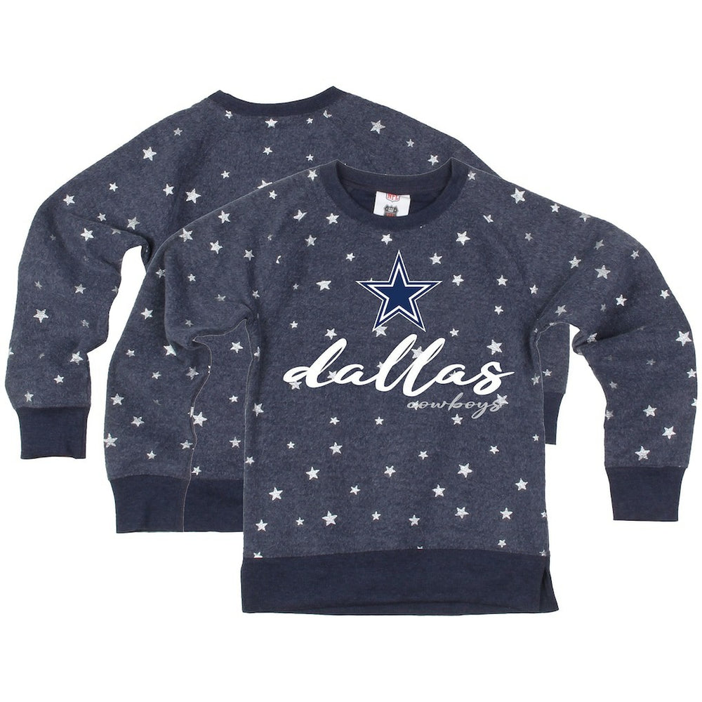 Dallas Cowboys Wes & Willy Girls Youth Shimmer Star Reverse Fleece Pullover Sweatshirt Navy