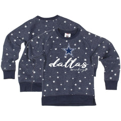 Dallas Cowboys Wes & Willy Girls Youth Shimmer Star Reverse Fleece Pullover Sweatshirt Navy