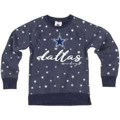 Dallas Cowboys Wes & Willy Girls Youth Shimmer Star Reverse Fleece Pullover Sweatshirt Navy