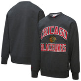 NHL Chicago Blackhawks Mitchell & Ness Playoff Win Fleece Pullover Sweatshirt - Heather Charcoal
